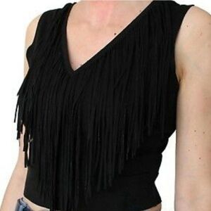 Zara Faux Suede Fringe Crop Top Size L